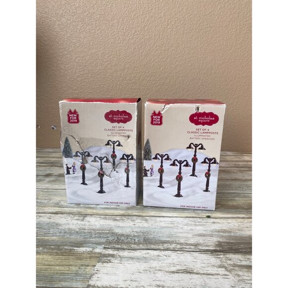 Set of 2 St. Nicholas Square Classic Lamp Posts Christmas Village 2019 in Box - Picture 2 of 8